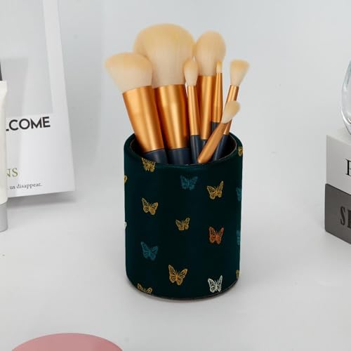 Faux Leather Pen Holder for Desk, Pencil Organizer Butterfly Pen Cup Desk Decor Makeup Brush Holder Storage for Office Home