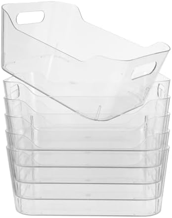 6pcs Plastic Storage Box Pet Multi-use Organizer for Kitchen | Easy-grip Handles, Easy-clean Surfaces, Space-saving Build, Suitable for Condiments and Pantry Supplies in Freezer or Makeup