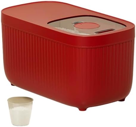 Airtight Rice Storage Container, Dry Food Dispenser with Transparent Sealed Lid for Kitchen Pantry Organization for Storing Rice, Cereal, Flour, Pet Food and Other Dry Ingredients (Red, M)