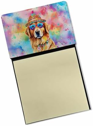 Caroline's Treasures Golden Retriever Hippie Dawg Sticky Note Holder Refillable Dispenser Self-Sticky Note Pads, Memo Pads Blank Desk Accessories