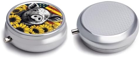 Sunflower Pets Pill Box 3 Compartment Waterproof Pill Case with Mirror Portable for Purse Pocket Daily Medicine Vitamin Organizer Travel Med Container Holder for Fish Oil Supplements
