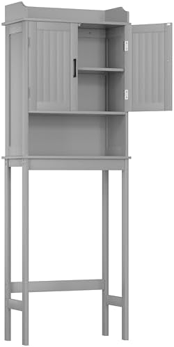Yardenaler Over-The-Toilet Storage Shelf with Doors, Bathroom Freestanding Organizer Space Saver with Adjustable Shelf, Gray