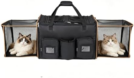 Expandable 2 in 1 Foldable Large Pet Travel Crate, Wheeled Rolling Double paired with Detachable Divider, Breathable Oxford for Small Breed Outdoor Moving