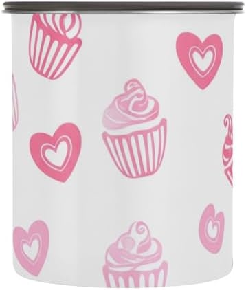 Pink Cupcakes Coffee Canister with Lid Airtight Food Storage Containers 17OZ Stainless Steel Canisters Kitchen Food Organizer for Beans, Cereal, Pasta, Flour, Sugar, Snacks