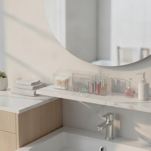 Quick-Access Clear PET Storage Box with Dividers, Easy-to-Clean Organizer for Bathroom Drawers and Vanities (1 Piece)