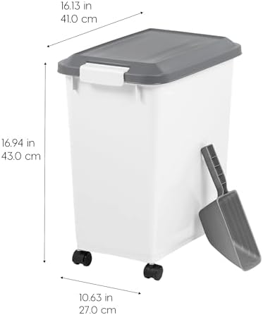 Airtight Pet Food Storage Container with Wheels and Scoop, Moisture-Proof Dog Cat Food Bin, Easy-Moving Kitchen Pantry Organizer (30 lb)