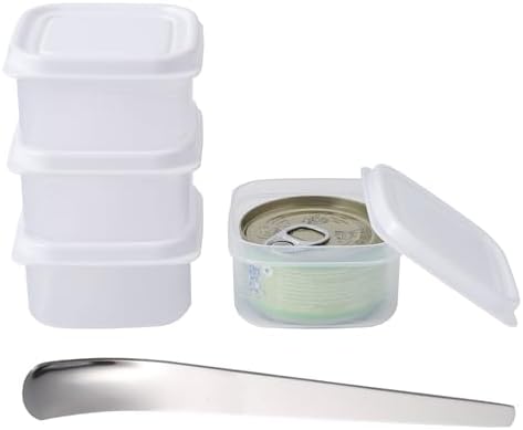 4Pack Canned Cat Food Storage Container for 3oz Cat Cans, Transparent Plastic Pet Food Sealer with Airtight Lids and Stainless Steel Spoon for 2.56''/65mm Small Cans