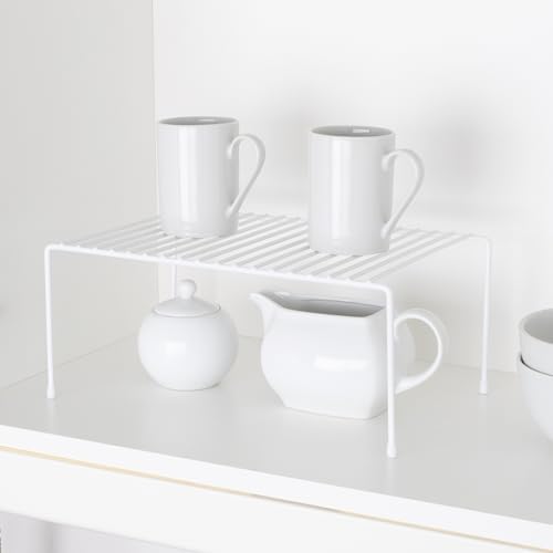 Smart Design Cabinet Storage Shelf Rack - Medium (8.5 x 13.25 Inch) - Steel Metal Wire - Cupboard, Plate, Dish, Counter & Pantry Organizer Organization - Kitchen [White]