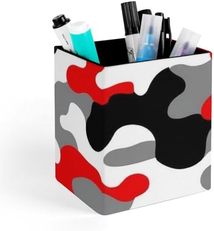 Fashion Pen Cup Pencil Holder Makeup Brush Storage Leather Desk Organizer Military Red Camo Army Camouflage