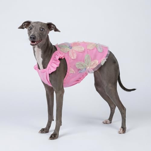 Fitwarm Embroidered Flower Ruffle Dog Shirt, Fancy Summer Clothes for Small Dogs Girl, Sweet Pet Tee, Pink, XS
