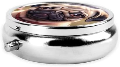 ZhongGuo Cute Pet Pug Printed Pill Organizer,Round Travel Pill Organizer Mini Medicine Pill Box for Purse Iron Plating
