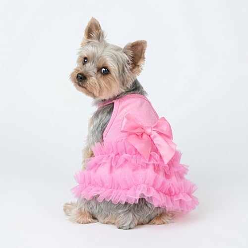 Fitwarm Sparkly Dog Tiered Dress, Fancy Dog Clothes for Small Dogs Girl, Bohemian Doggie Birthday Outfit, Pet Apparel, Pink, Small