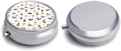 Round 3 Compartment Pill Case Cute Doodle Pets Dog Print, Compact Travel Pill Organizer for Purse Fish Oil Supplements