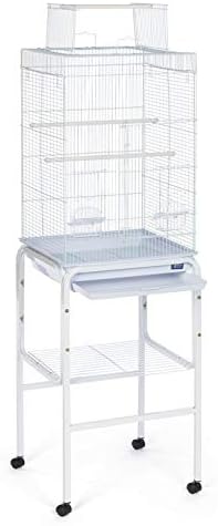 Prevue Pet Products Bird Cage Stand with Shelf Toys - M, White | Small to Medium Metal Cage Stand with Rolling Wheels, Bird Stands for Inside with Storage