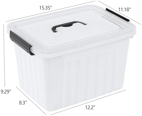 22 L Clear Storage Box/Bins with Handles, Plastic Container with Latches Lid, 4 Pack