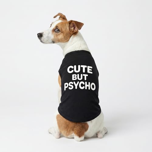 Fitwarm Cute But Psycho Dog Shirt, Summer Clothes for Small Dogs Boy Girl, Funny Pet Outfit, Black, White, XXL