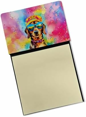 Caroline's Treasures Dachshund Hippie Dawg Sticky Note Holder Refillable Dispenser Self-Sticky Note Pads, Memo Pads Blank Desk Accessories