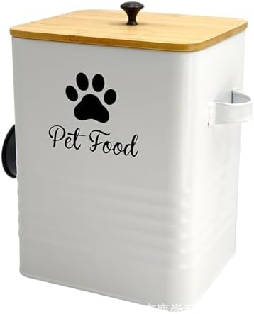Cat Food Storage Container for Dog Food Airtight Pet Treat Storage Jar Organizer with Bamboo Lid and Scoop Galvanized Iron Suitable for Home Kitchen P