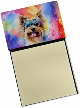 Caroline's Treasures Yorkshire Terrier Hippie Dawg Sticky Note Holder Refillable Dispenser Self-Sticky Note Pads, Memo Pads Blank Desk Accessories