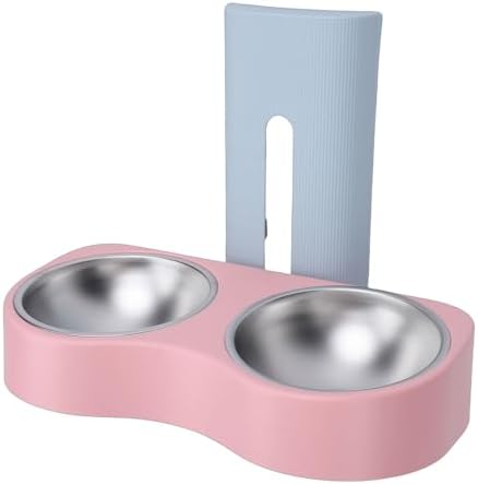 Wall Mounted Dog Bowls, Raised Cat Double Stainless Steel Bowl, Elevated Food and Water Bowls Feeder Station with Durable Design, Ideal for Small Pets & Kitten Feeding (Blue Pink)
