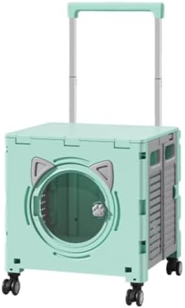 Rotating Wheelbase Vented Panels Telescopic Handle Foldable Pet Carrier Trolley, Array, Mint Green