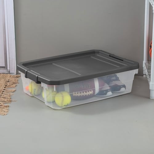 Sterilite 6-Pack Modular Stacker Box, Durable Clear Plastic Storage Bins with Latching Lids, 40 Quart - Stackable Organizing Container Boxes for Closet, Bathroom, and Office