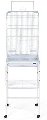 Prevue Pet Products Bird Cage Stand with Shelf Toys - M, White | Small to Medium Metal Cage Stand with Rolling Wheels, Bird Stands for Inside with Storage