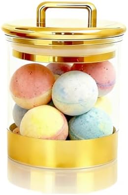 Acrylic Storage Jar with Gold Lid – Airtight Clear Canister for Bathroom & Kitchen | Qtip Holder, Cotton Pad Jar, Candy & Snack Container, Vanity Organizer for Small Essentials 4.8"