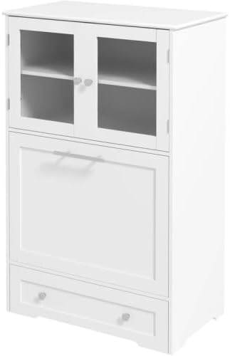 39'' Dog Feeding Station with Storage Cabinet, Wood Pet Storage Cabinet with Raised Bowls, Hidden Feeding Design, Controlled Feed Times