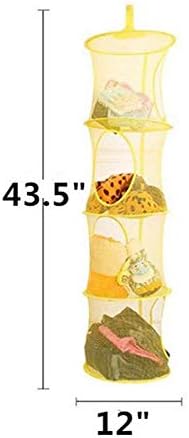 4 Tier Storage Organizer,43 1/2 x12 Inch Hanging Mesh Storage Basket with 2 Inch Screw-in Hooks,Folding Basket for Toys or Store Gloves,Shawls, Hats and Mittens, Attaches Easily to Any Rod (Grey)