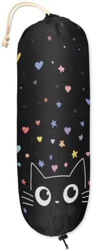 Pardick Plastic Bag Holder, Cute Black Cat Grocery Bag Holder for Shopping Bags, Wall Mount Plastic Bag Storage Organizer Dispenser, Storage Holder for Home Kitchen Camper,A-11