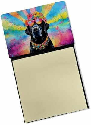 Caroline's Treasures Black Labrador Hippie Dawg Sticky Note Holder Refillable Dispenser Self-Sticky Note Pads, Memo Pads Blank Desk Accessories