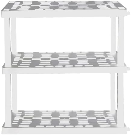 Oskar Heavy Duty Plastic Storage Shelves- for Garage, Kitchen, Bathroom Basement Kids Room, Stackable 3-Tier White, Organizer Rack for Books Shoes, Toys, Pantry, Cleaning and Closet Organization