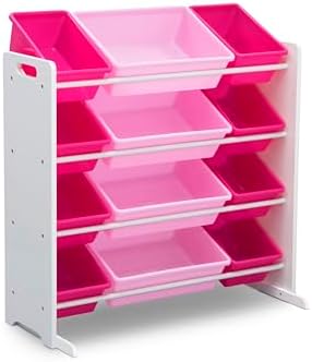 Delta Children Kids Toy Storage Organizer with 12 Plastic Bins - Greenguard Gold Certified, White/Pink