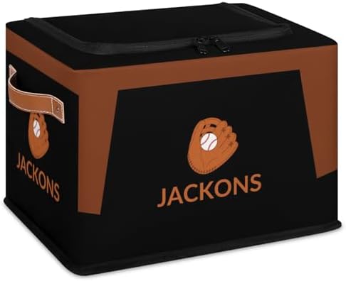 Custom Storage Basket with Zipper Lid, Baseball Foldable Fabric Storage Boxes Decorative Closet Shelves Clothes Organizer Container Cubes with Handle 1PCS