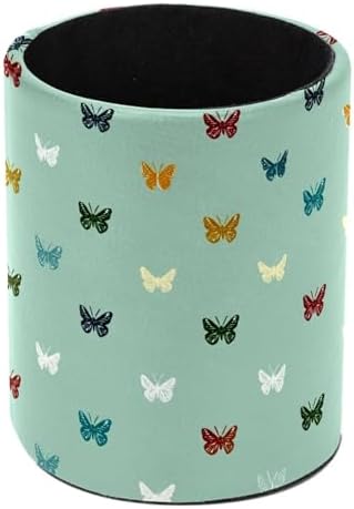 Faux Leather Pen Holder for Desk, Pencil Organizer Butterfly Pen Cup Desk Decor Makeup Brush Holder Storage for Office Home