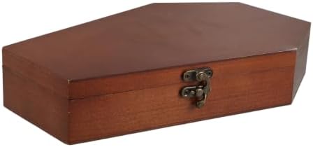 Halloween Coffin Shaped Wood Keepsake Box with Hinged Lid, Multifunctional Candy and Necklace Storage Container for Holiday and Heartfelt Commemorations, Gothic Inspired Brown
