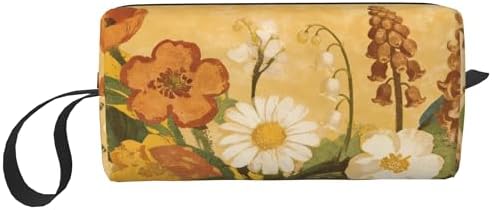 Vintage Floral Print Makeup Bag for Women with Wrist Strap | Durable 600D Oxford Fabric Cosmetic Organizer,Compact Travel Pouch with Handle for Gym & Daily Use