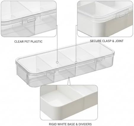 White PET Plastic Drawer Organizer Box with Clear Lid, Compartment Storage for Hardware, Beads & Office Supplies, 10.16 x 3.74 x 1.61 Inches