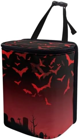 Halloween Red Black Bats Garbage Can/Bag with Lid Organizer and Storage Bag Auto Rubbish Bags Universal Car Accessories Interior Decoration