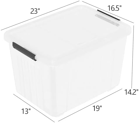4-Pack Secure Latch, Clear Plastic Storage Organizer Bins, 70 L, Heavy-Duty Container Boxes with Lids for Home, Office, and Garage