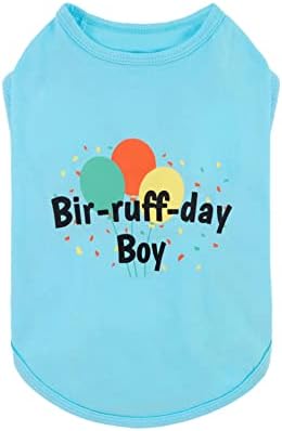 Fitwarm Birthday Boy Dog Shirt, Bir-Ruff-Day Boy Funny Dog Clothes for Small Dogs Boy, Pet Birthday Outfit, Cat Tshirt, 100% Breathable Cotton, Aqua Blue, Medium