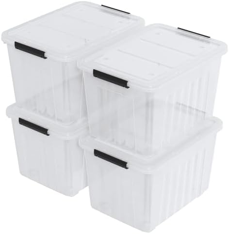 Farmoon 70 Quart Large Plastic Lidded Storage Container Bin, 4 Packs, Clear