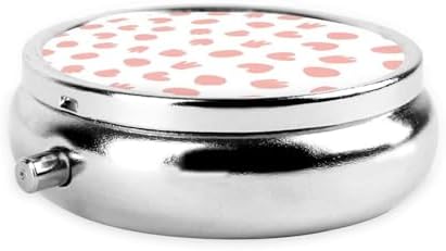 Travel Pill Dispenser, Round Small Organizer, Metal Case for Medicine, Pocket Purse Container for Camping Trips, Cute Strawberry Pink Cow Print