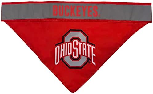 Pets First NCAA Ohio State Buckeyes TIE Bandana, Large/X-Large. Dog Football Reflective Bandana Scarf Bib for Pet, Cat, or Dog. The Ultimate Game-Day, Party Bandana