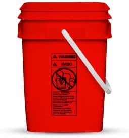 House Naturals 4 Gallon Square Food Grade Plastic Bucket with Lid, Made in USA (Pack of 2) BPA Free (Red)