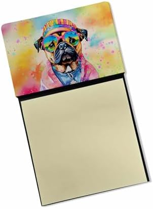 Caroline's Treasures Pug Hippie Dawg Sticky Note Holder Refillable Dispenser Self-Sticky Note Pads, Memo Pads Blank Desk Accessories