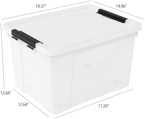 50 Quart Large Storage Box, Clear Storage Bin with Wheels, 4-Pack