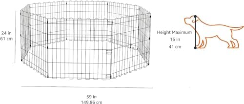Amazon Basics Foldable Octagonal Metal Exercise Dog Playpen, Indoor/Outdoor Pet Fence, No Door, 8 Panels, Extra Small, 24 x 24 Inches, Black