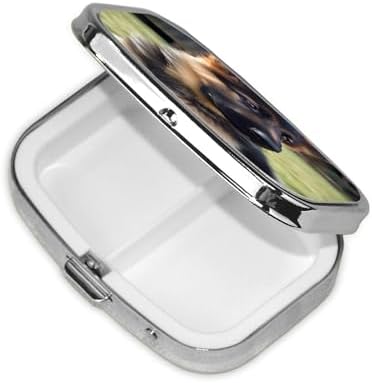 German Shepherd Puppy Pill Box 2 Compartment Medicine Pill Organizer Square Pill Case for Purse & Pocket Travel Pillbox Portable Metal Medicine Vitamin Fish Oil Organizer Unique Gift